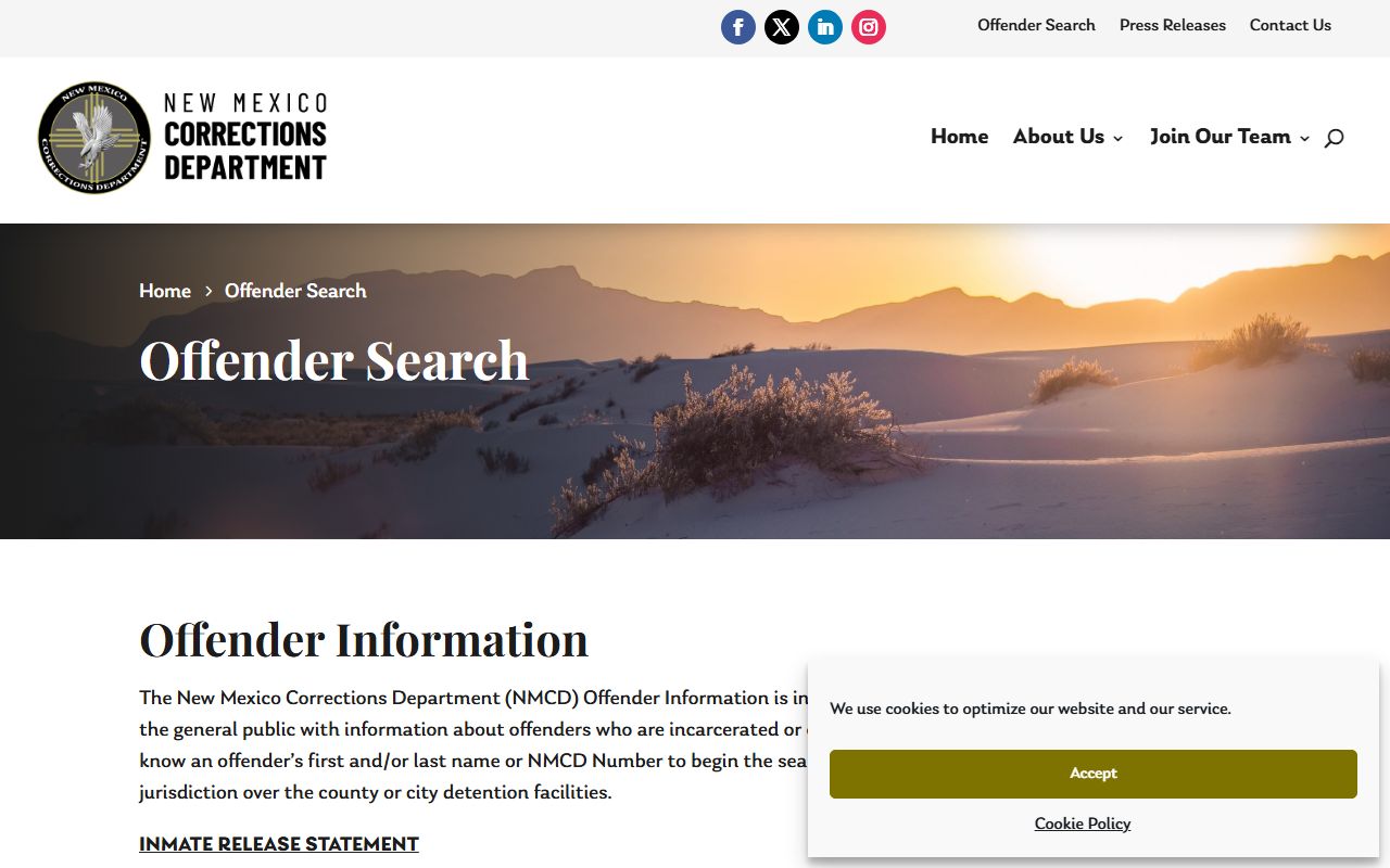 NMCD offender search limits for De Baca County inmate population questions